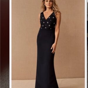 Amsale Navy Embellished Maxi Dress